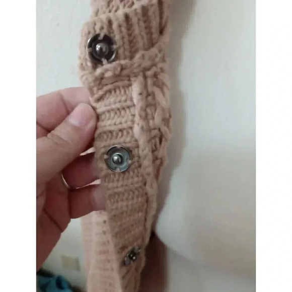 Cynthia Rowley Chunky Cardigan Wool Cashmere Blend Snaps Beige Pockets Small‎ - Picture 3 of 6